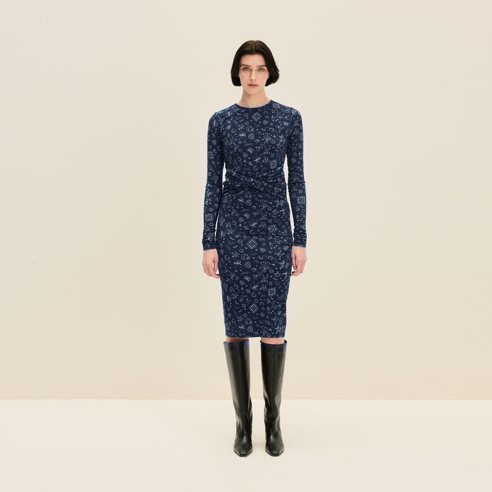 Knotted jersey dress in Ballerina Navy Print