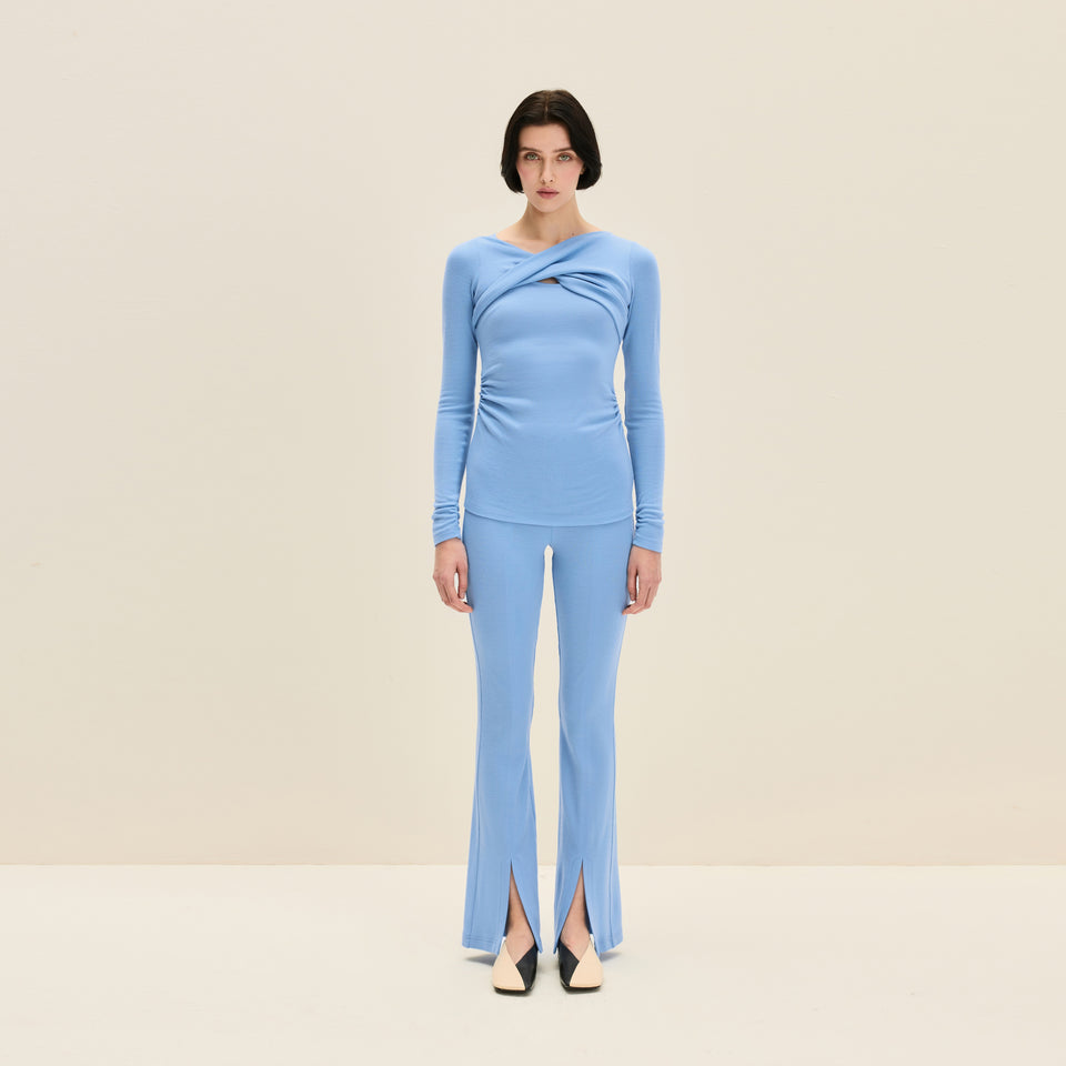 Flared wool pants in Arctic Blue