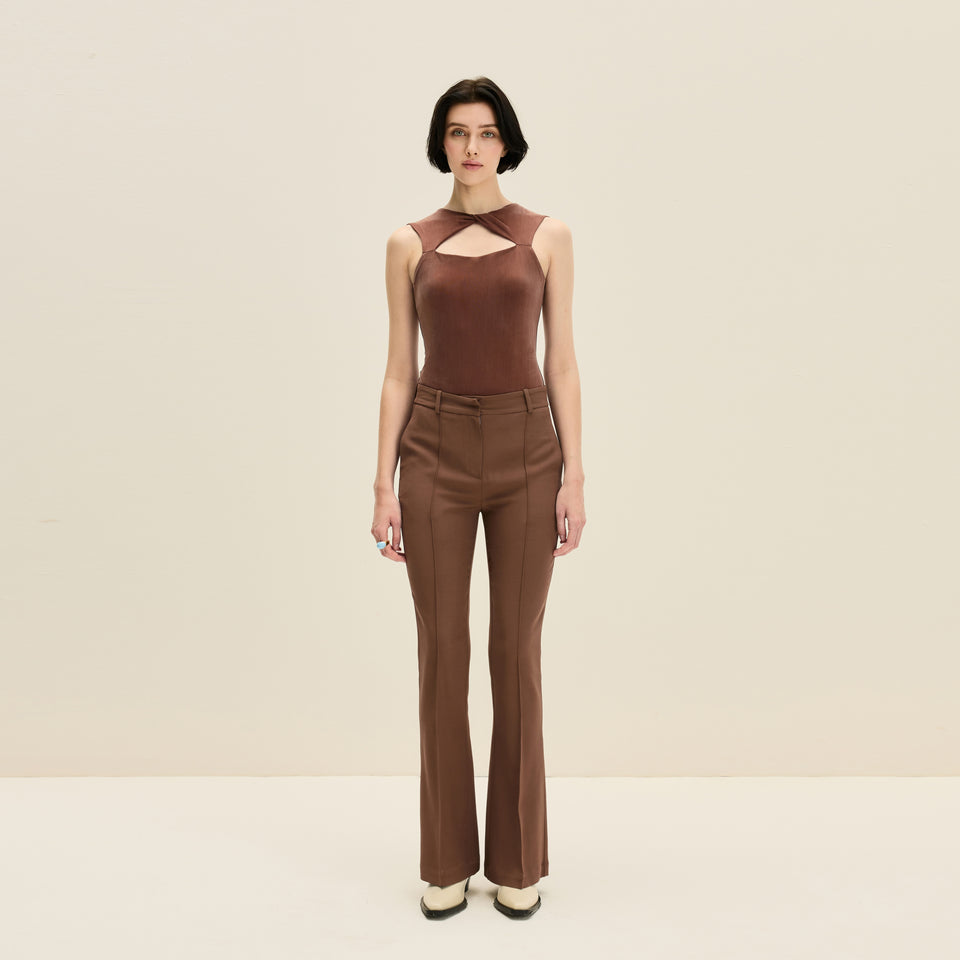 Knotted sleeveless bodysuit in Chocolate Brown