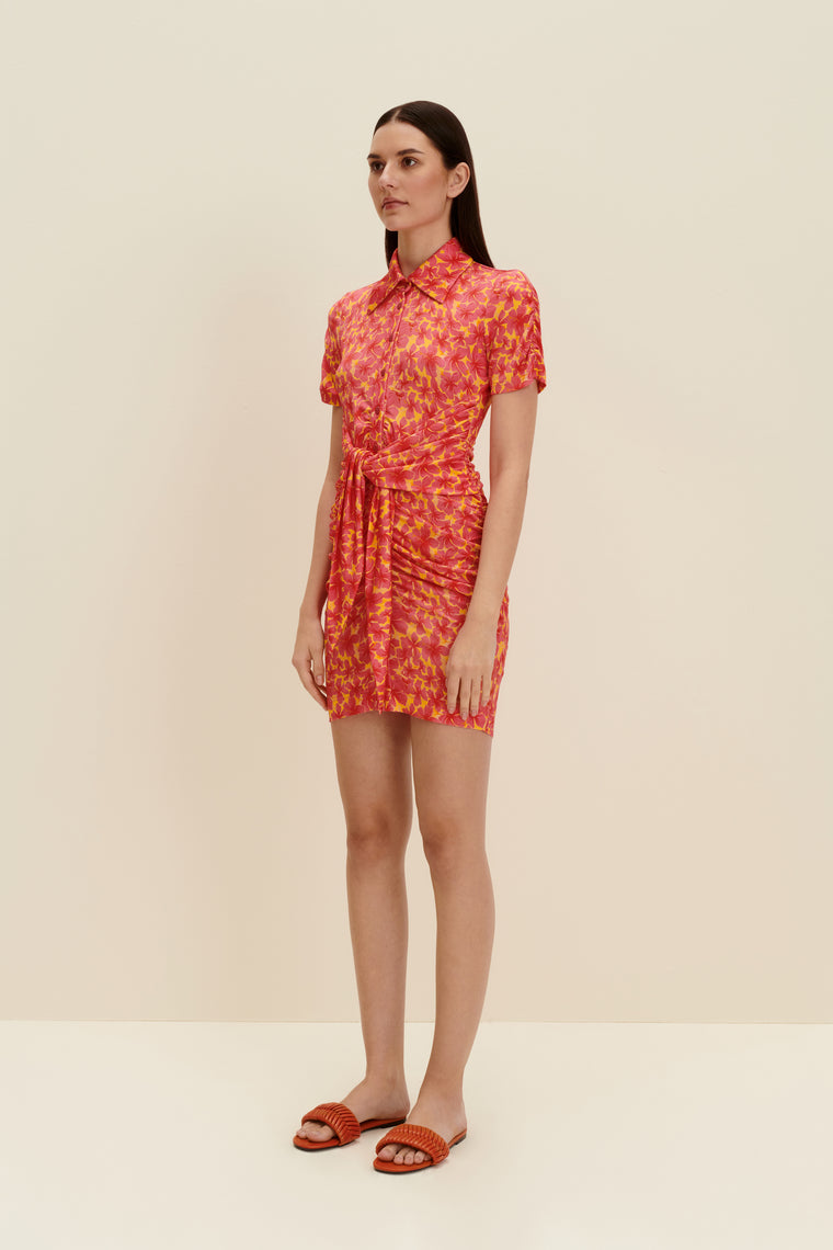 Stretch-jersey mini dress in Hibiscus Print