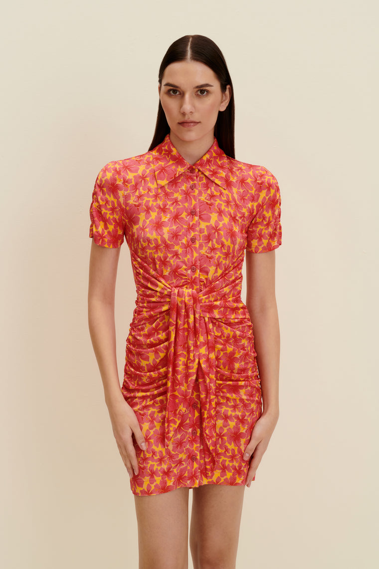 Stretch-jersey mini dress in Hibiscus Print