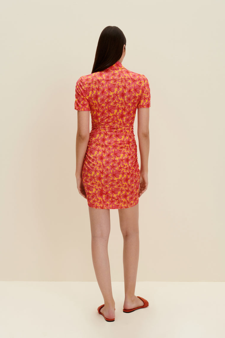 Stretch-jersey mini dress in Hibiscus Print