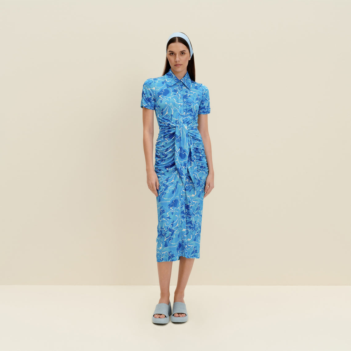 Stretch-jersey midi dress in Pool Water Print