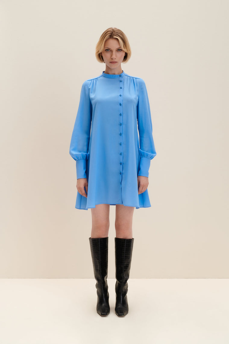 Asymmetric silk dress in Sky Blue