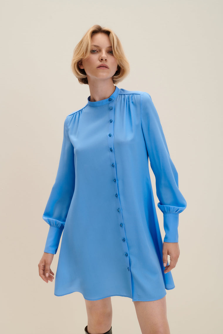 Asymmetric silk dress in Sky Blue