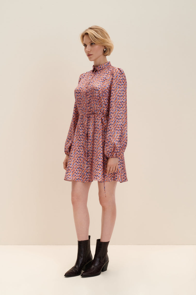 Silk shirt dress in Groovy Print