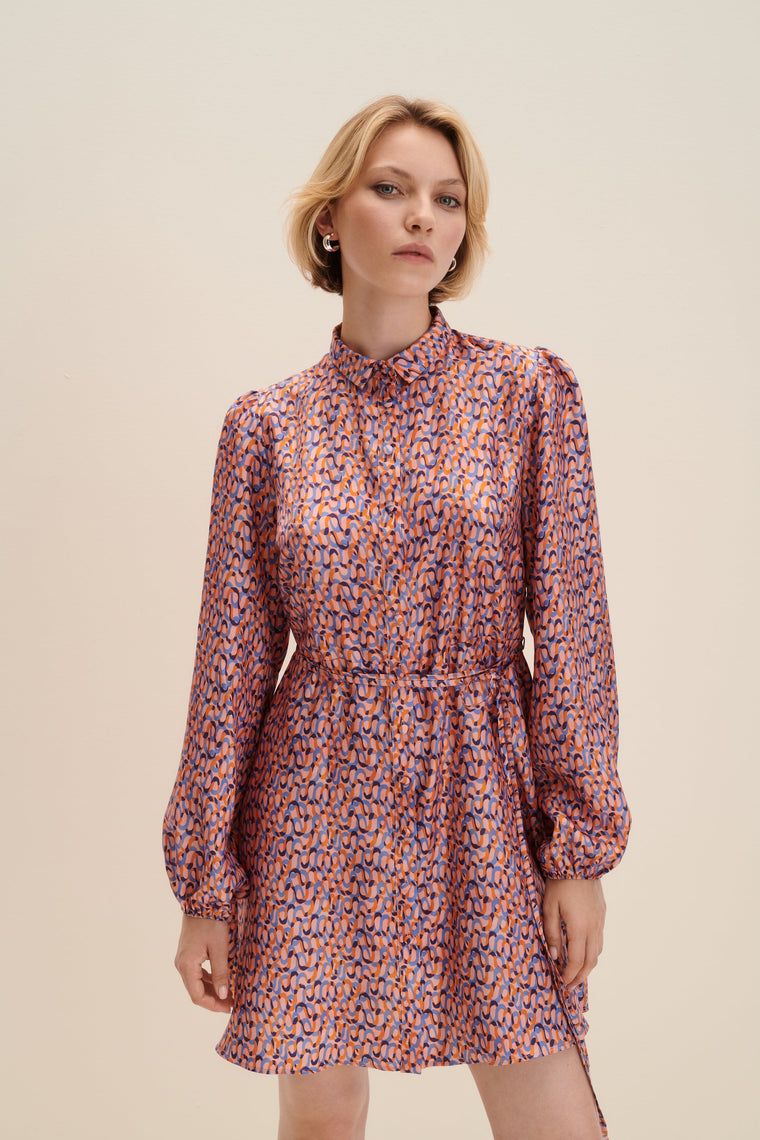 Silk shirt dress in Groovy Print