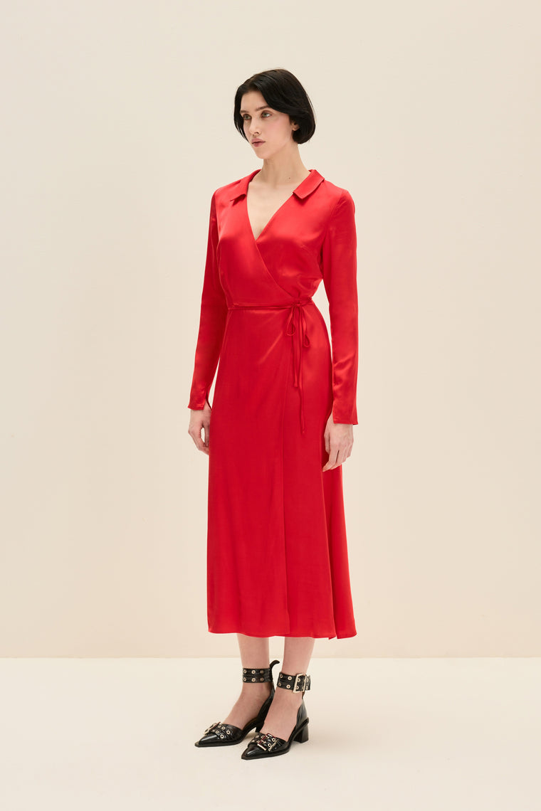 Wrap midi dress in Cherry Red