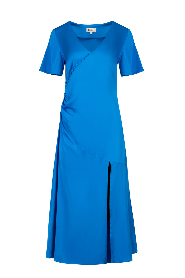Gathered Midi Dress in Vivid Blue