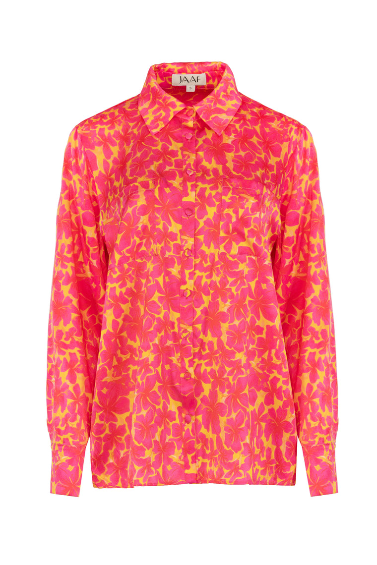 Oversized silk shirt in Hibiscus Print